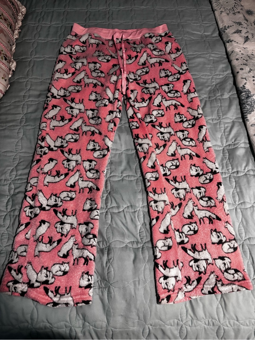 Joe Boxer Pink Fleece Wide-Leg Lounge Pants with Reindeer Print Sz L